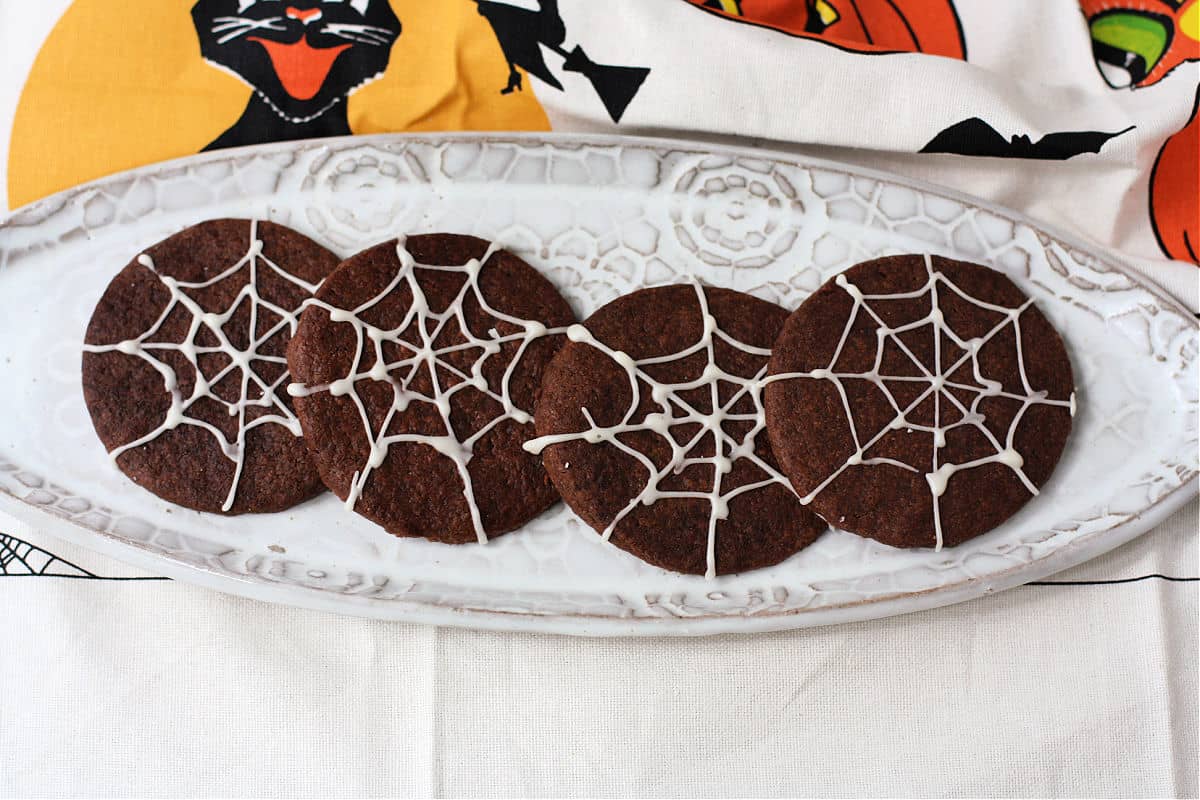 halloween chocolate sugar cookies on a tray