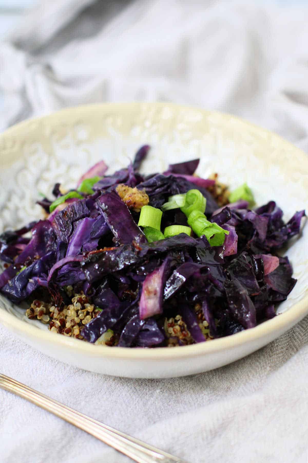 roasted red cabbage and red quinoa