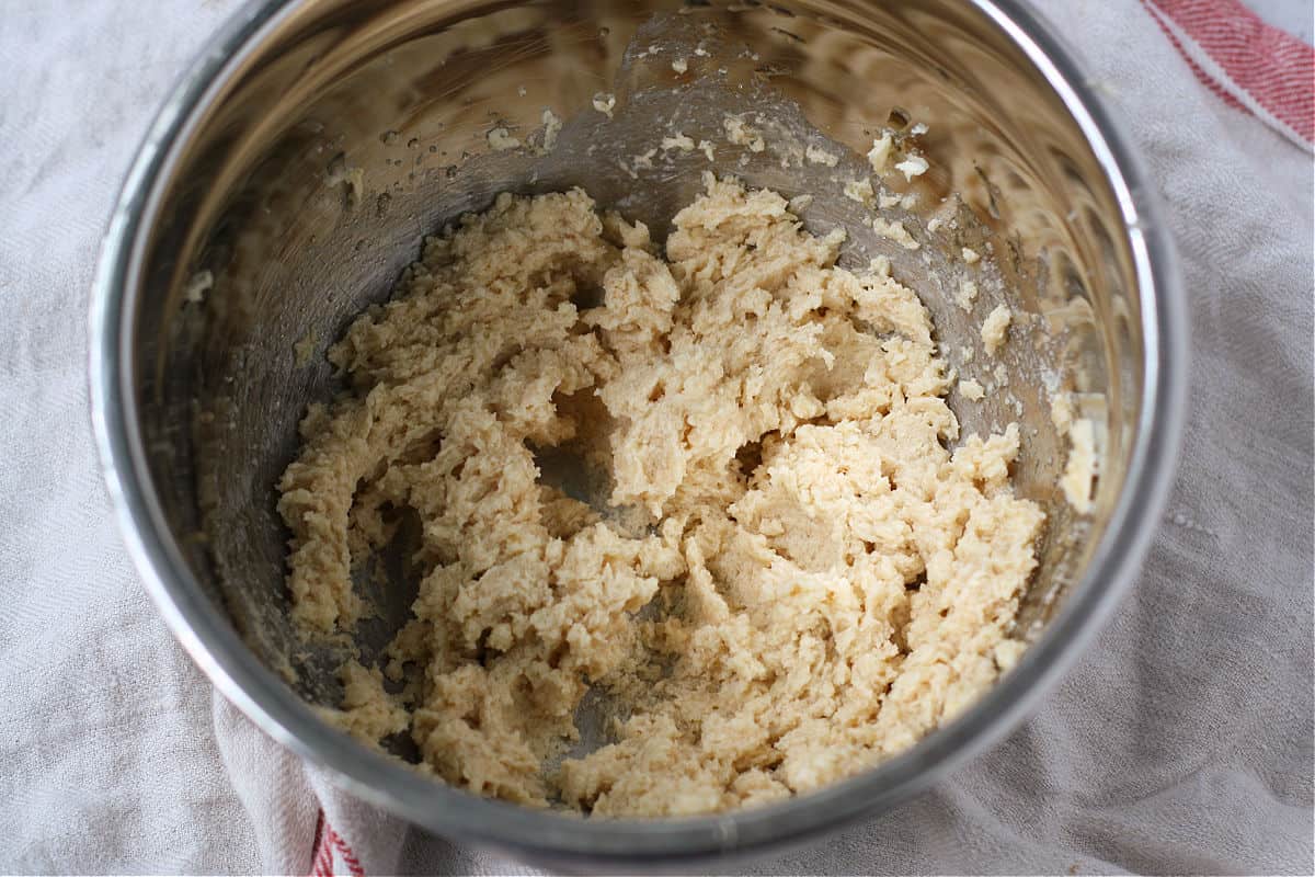 sugar and vegan buttery spread in a mixing bowl