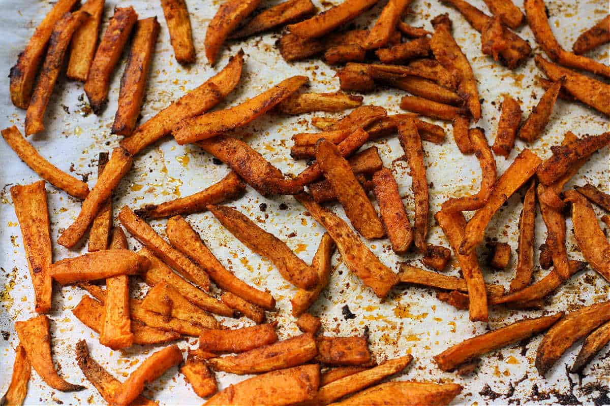 sweet potato fries after baking