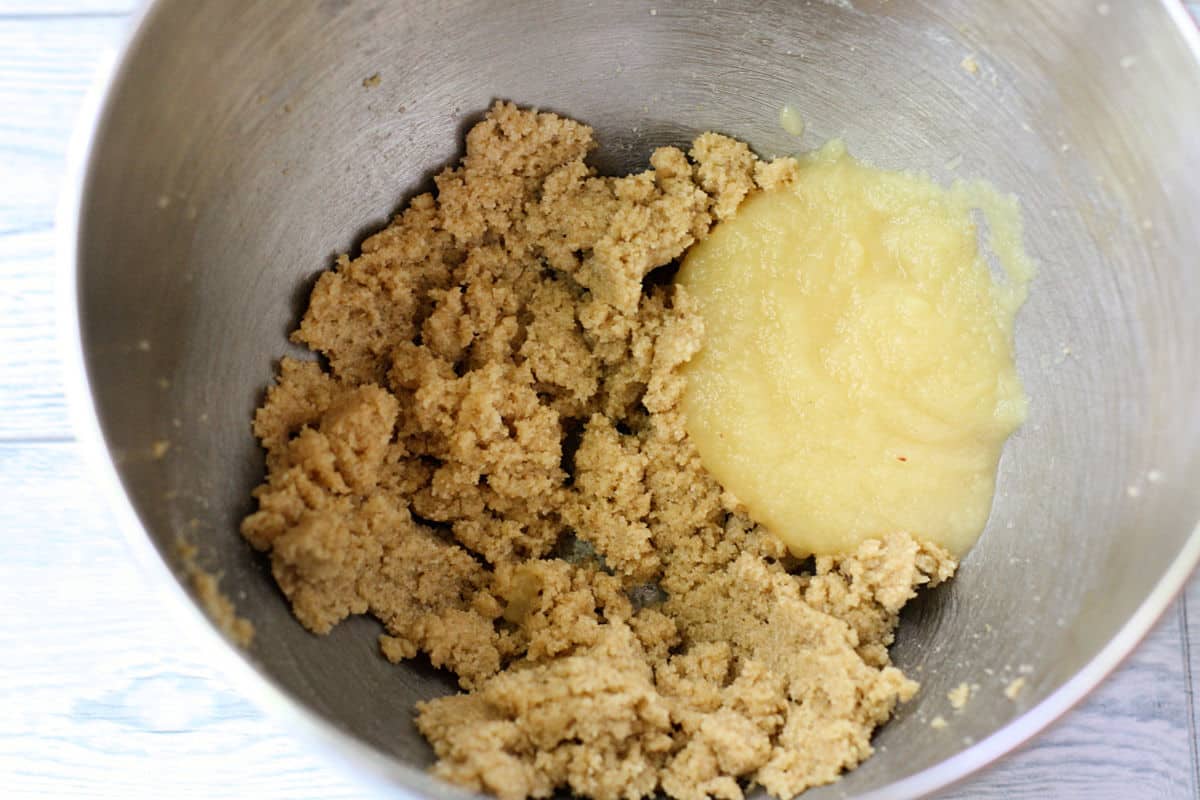 vegan buttery spread and sugar with applesauce