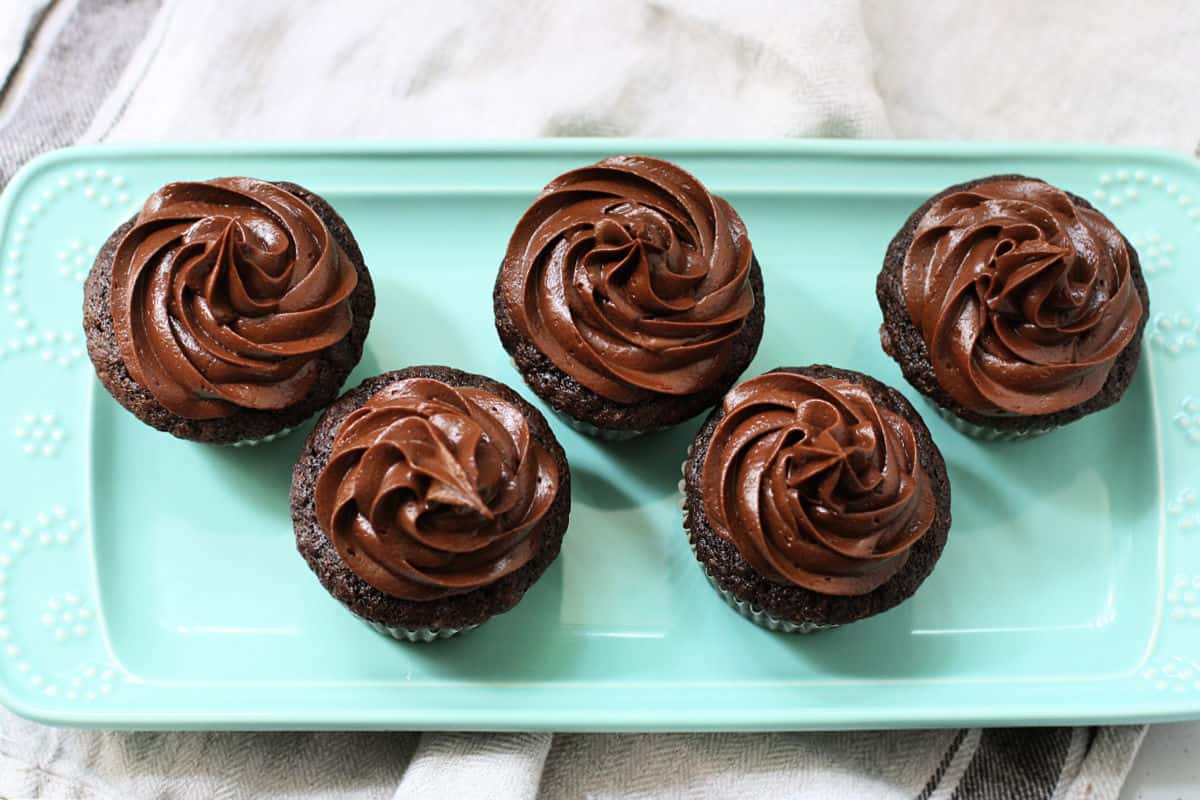 vegan chocolate cupcakes on a tray