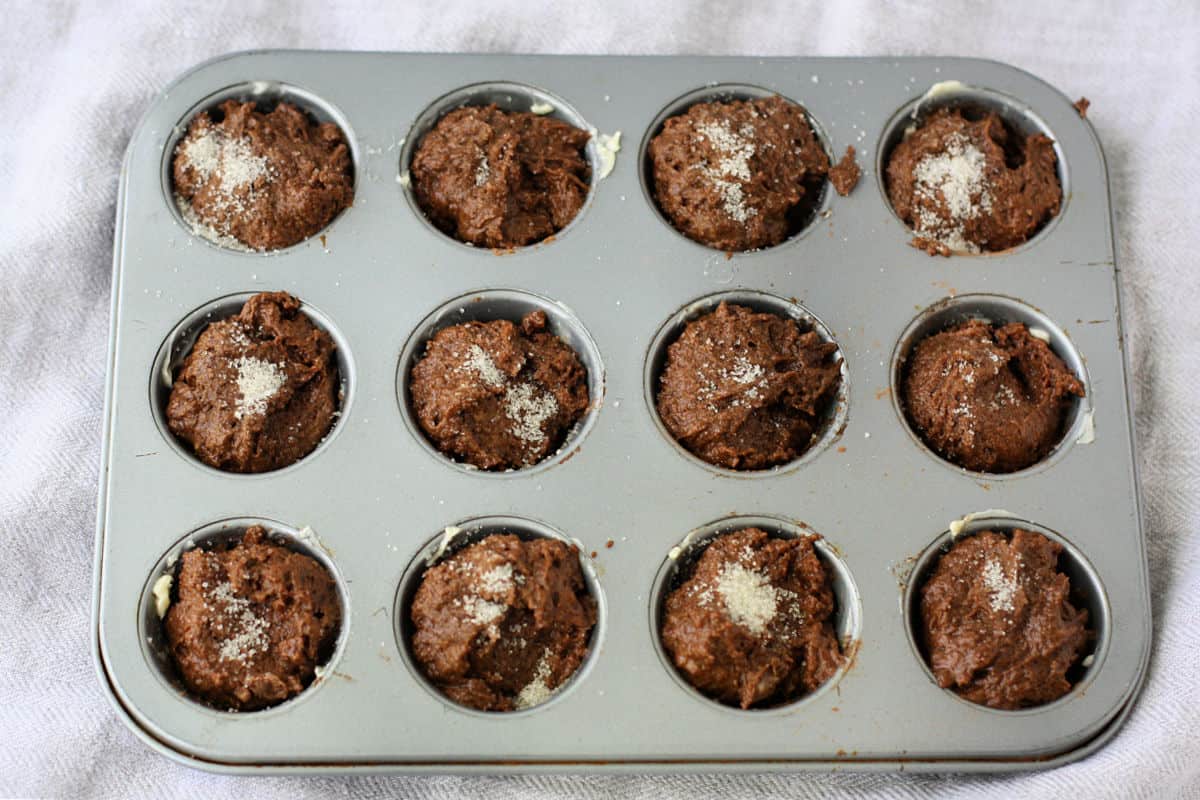 vegan chocolate mini muffins before baking