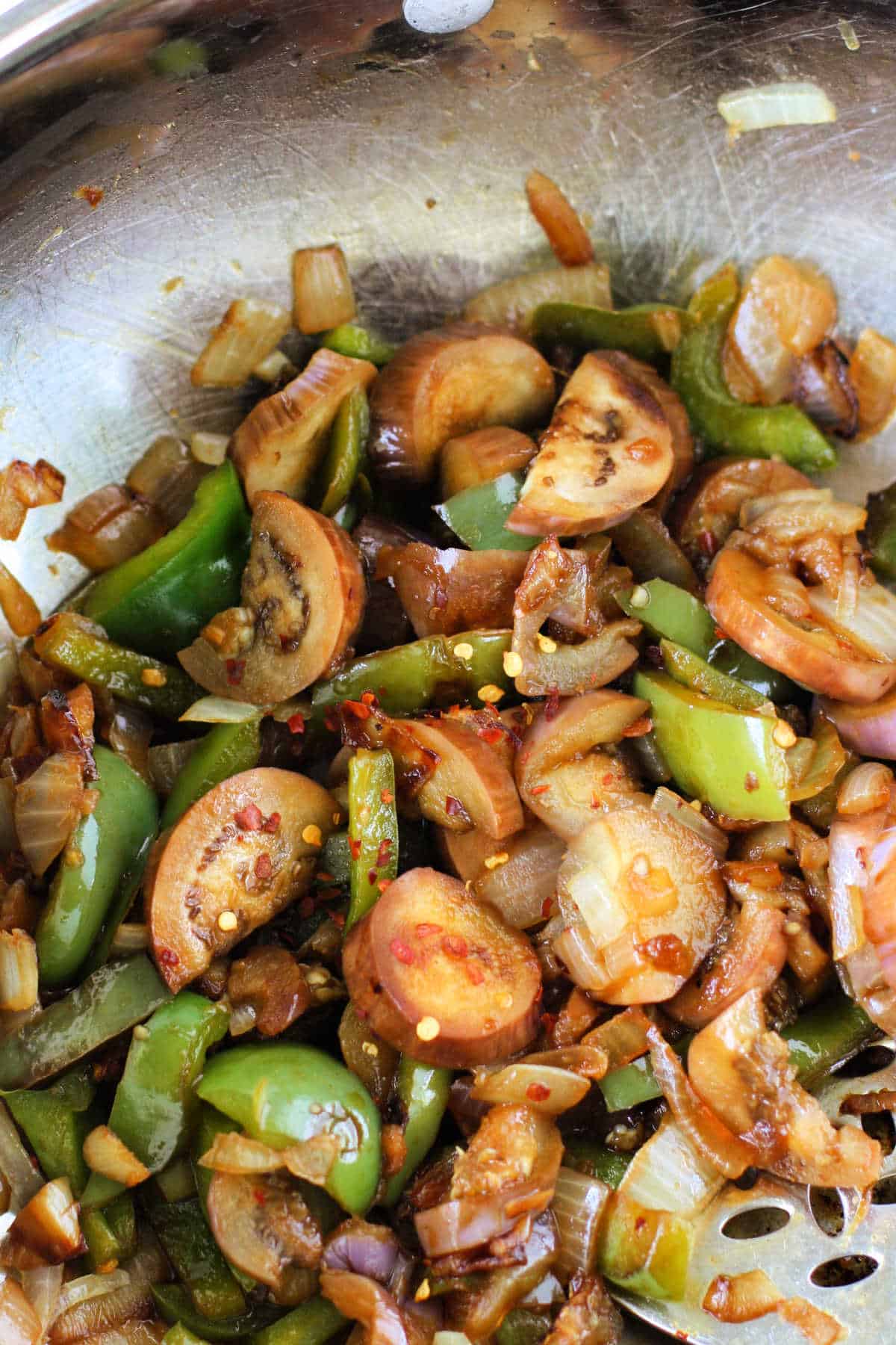 eggplant stirfry in pan