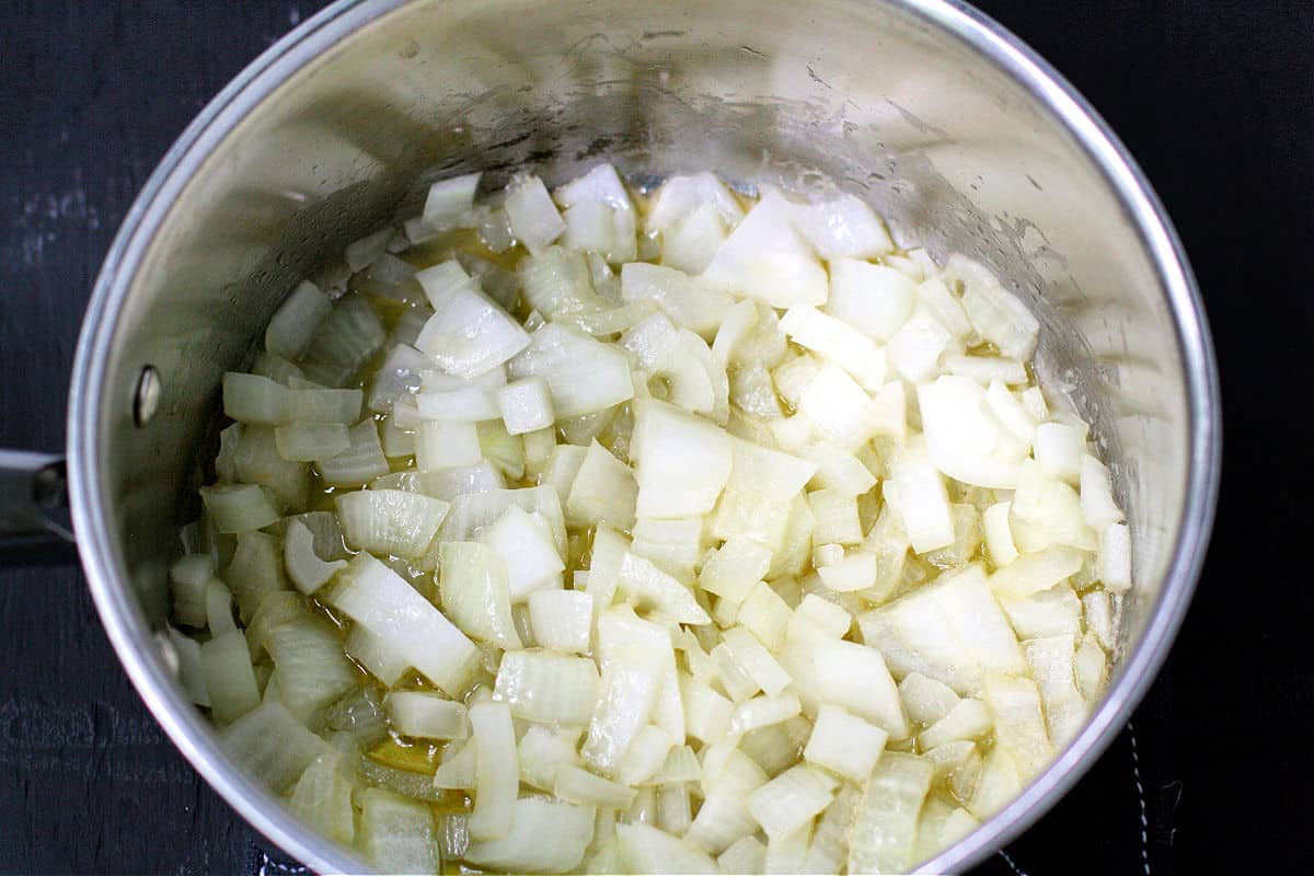 chopped onions in pan