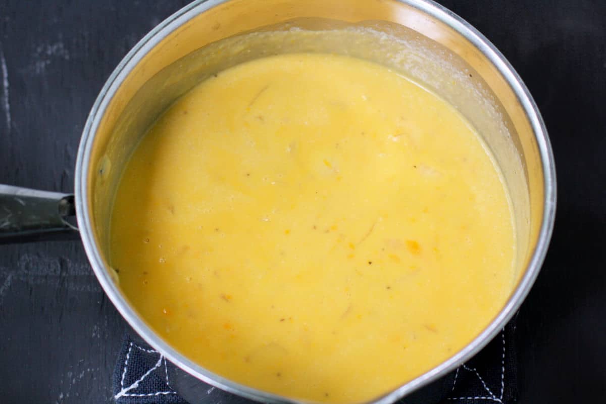 dairy free cheese sauce in a saucepan