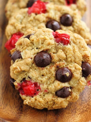 gluten free vegan chocolate chip oatmeal cookies with fresh cranberries