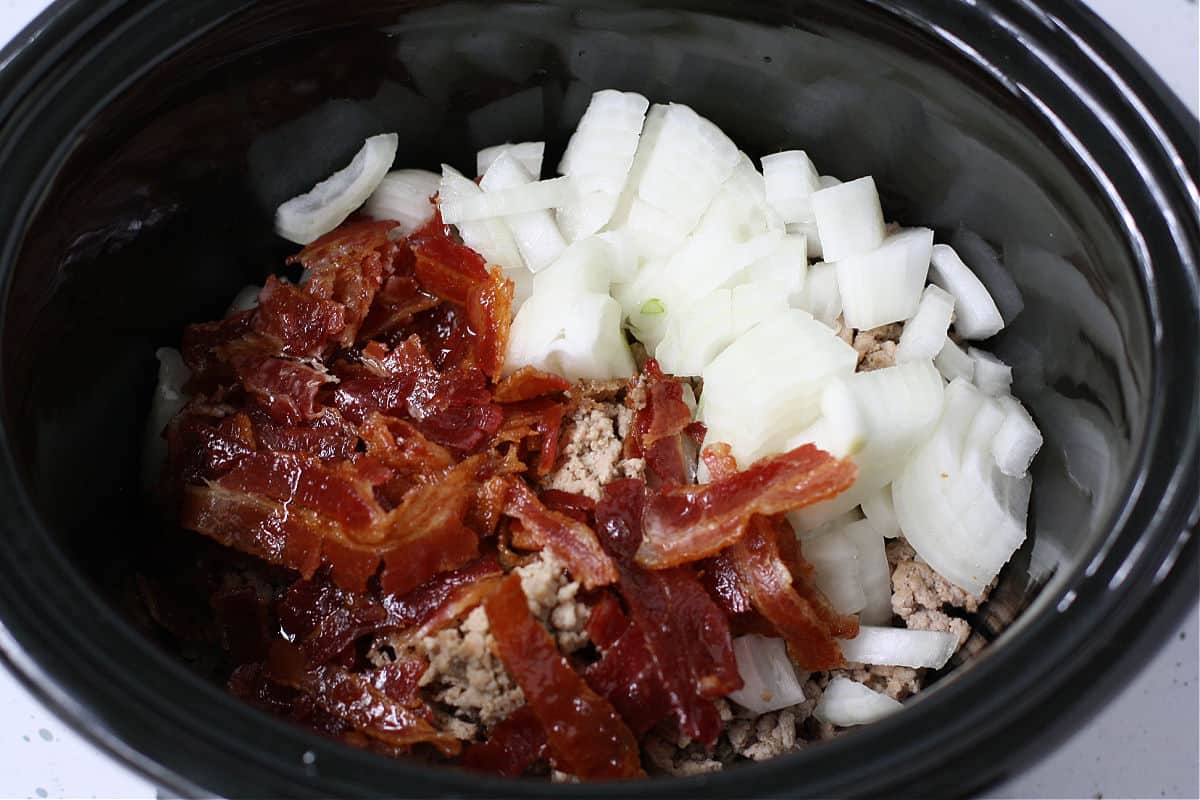 onions and bacon in crock pot
