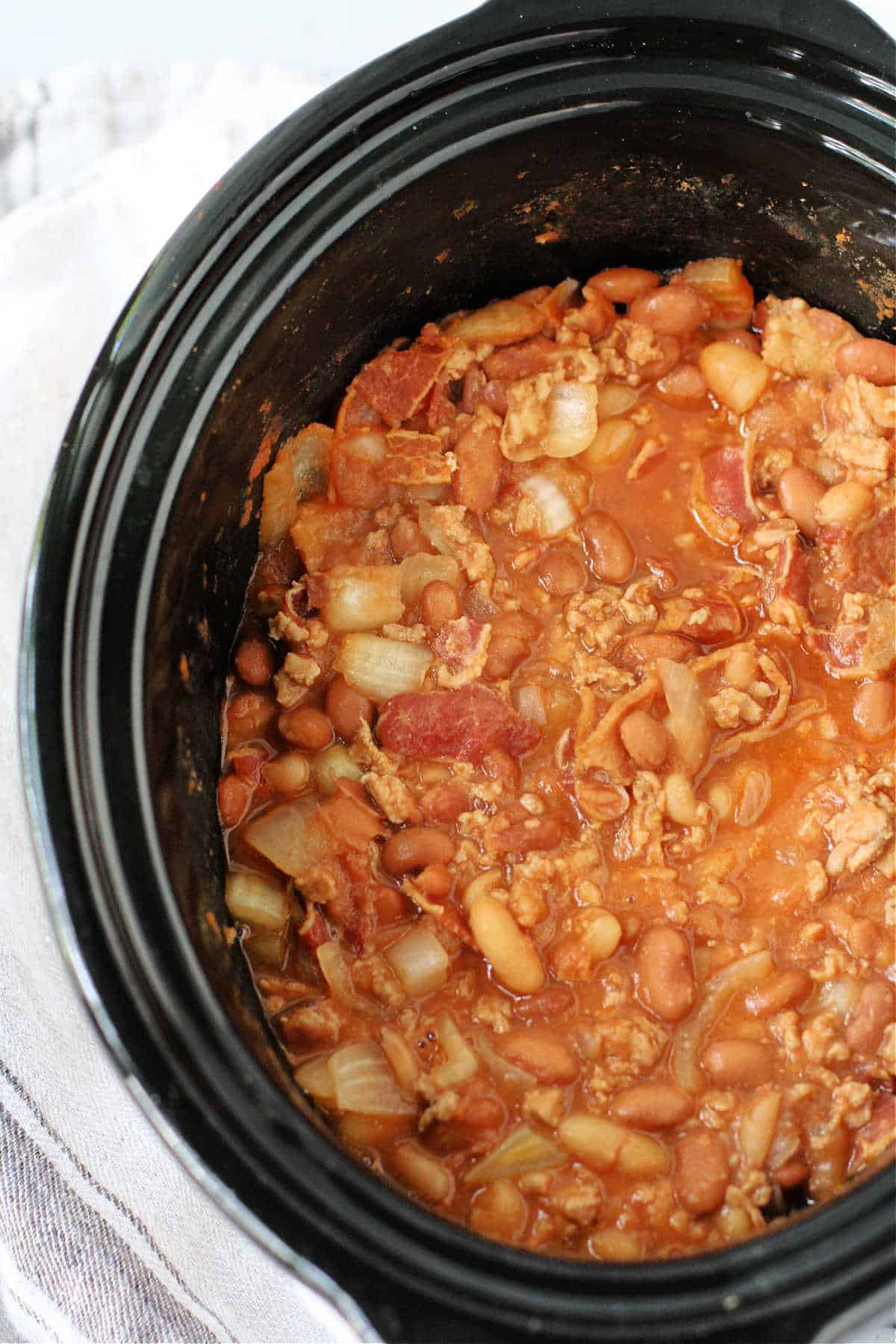 slow cooker with cowboy beans
