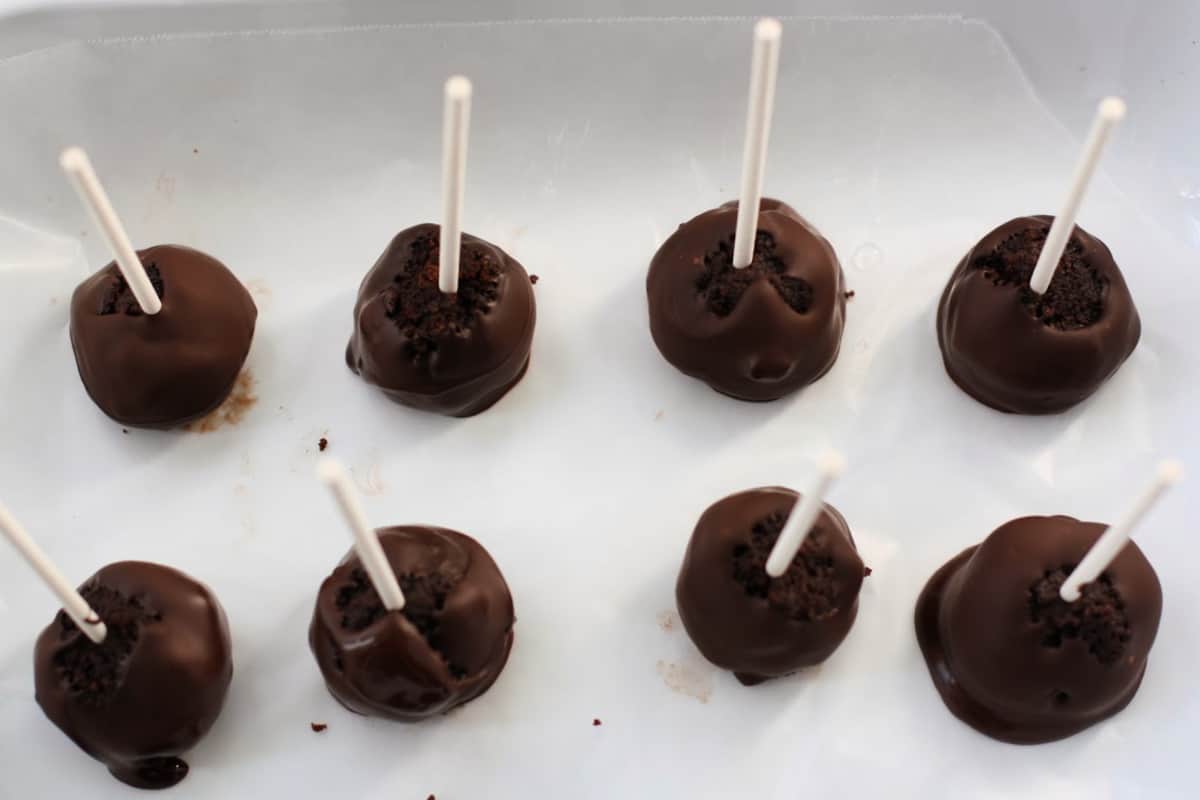 dairy free chocolate cake pops after dipping