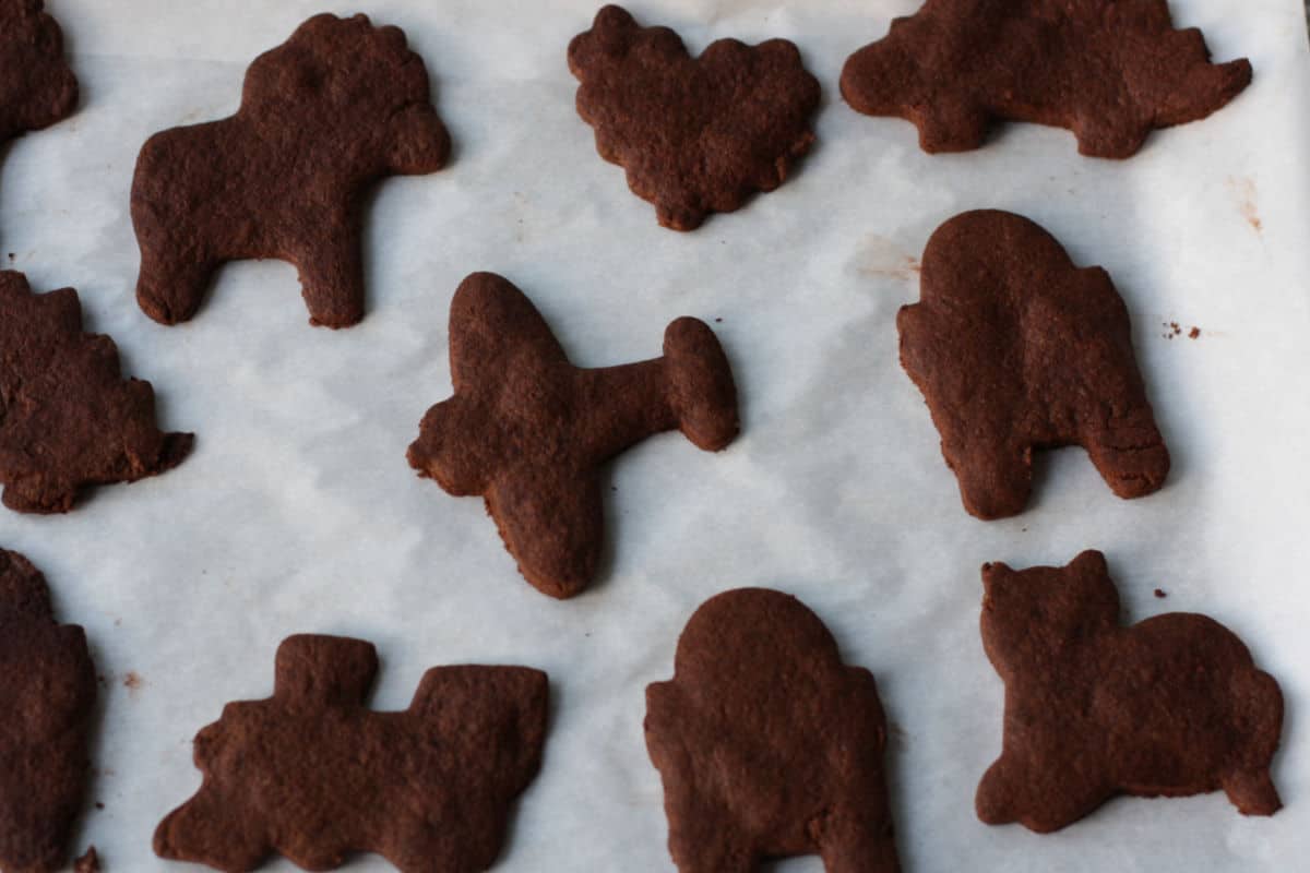 gluten free chocolate sugar cookies after baking