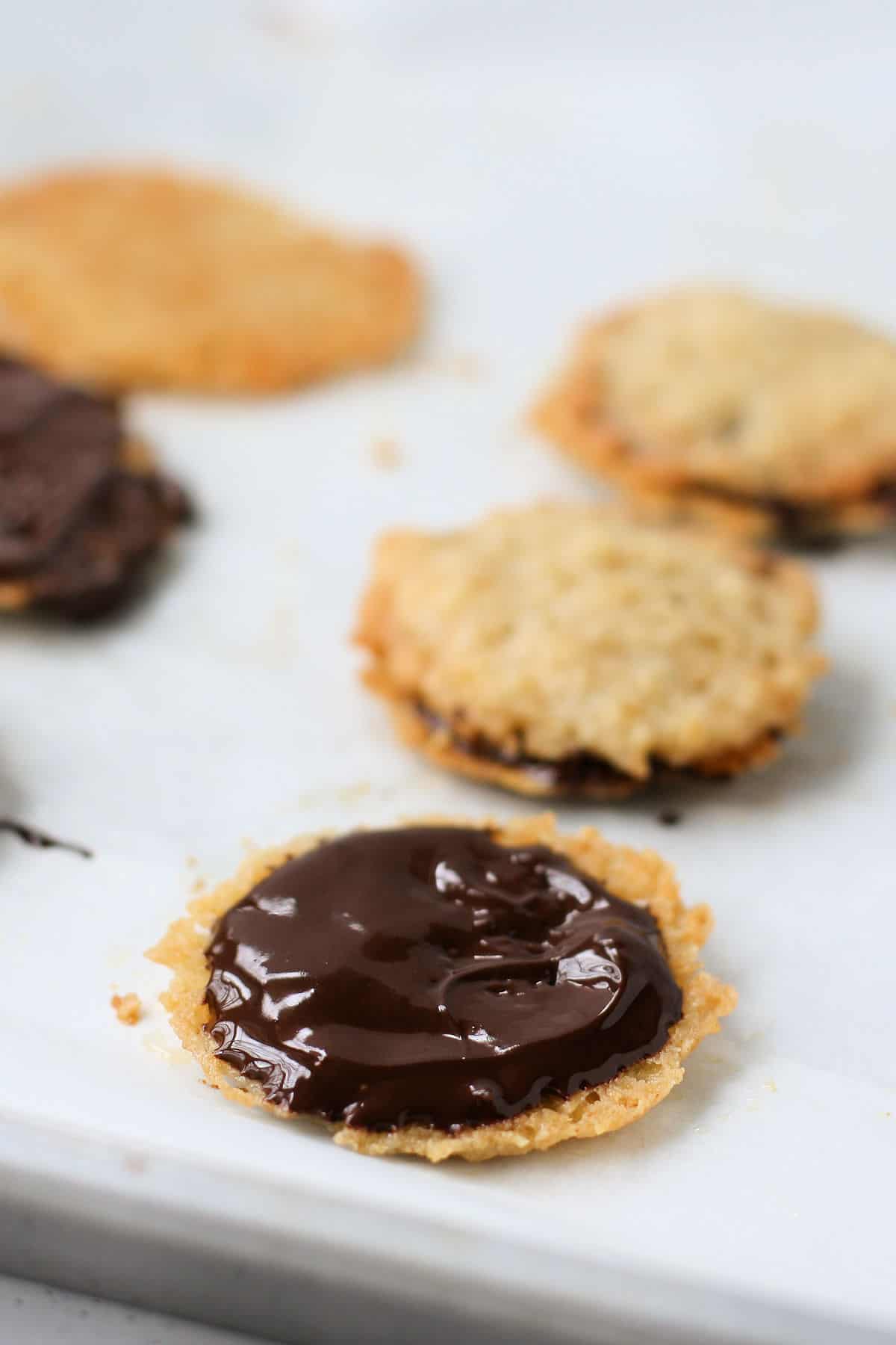 dark chocolate on brussels cookie