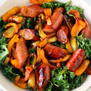 honey mustard kale salad with sausage and peppers