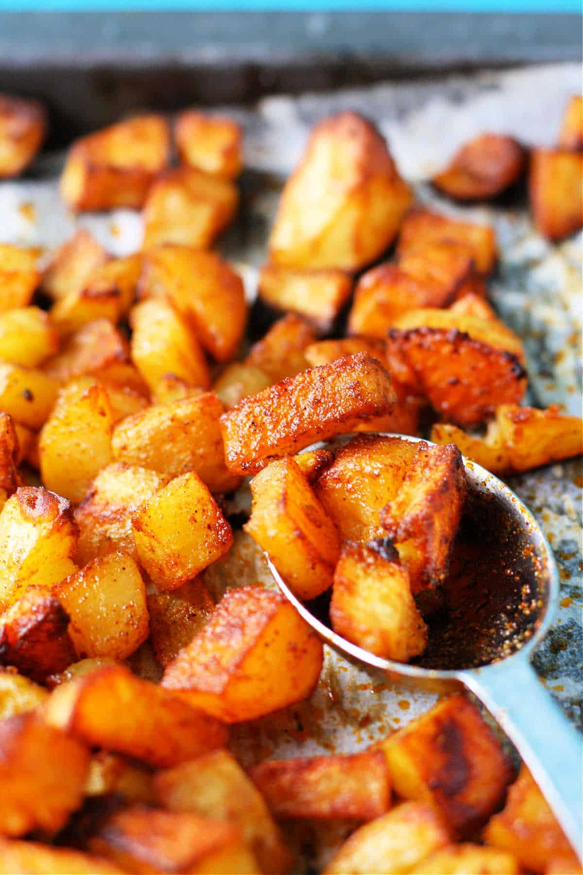 the best seasoned roasted potatoes on a baking sheet