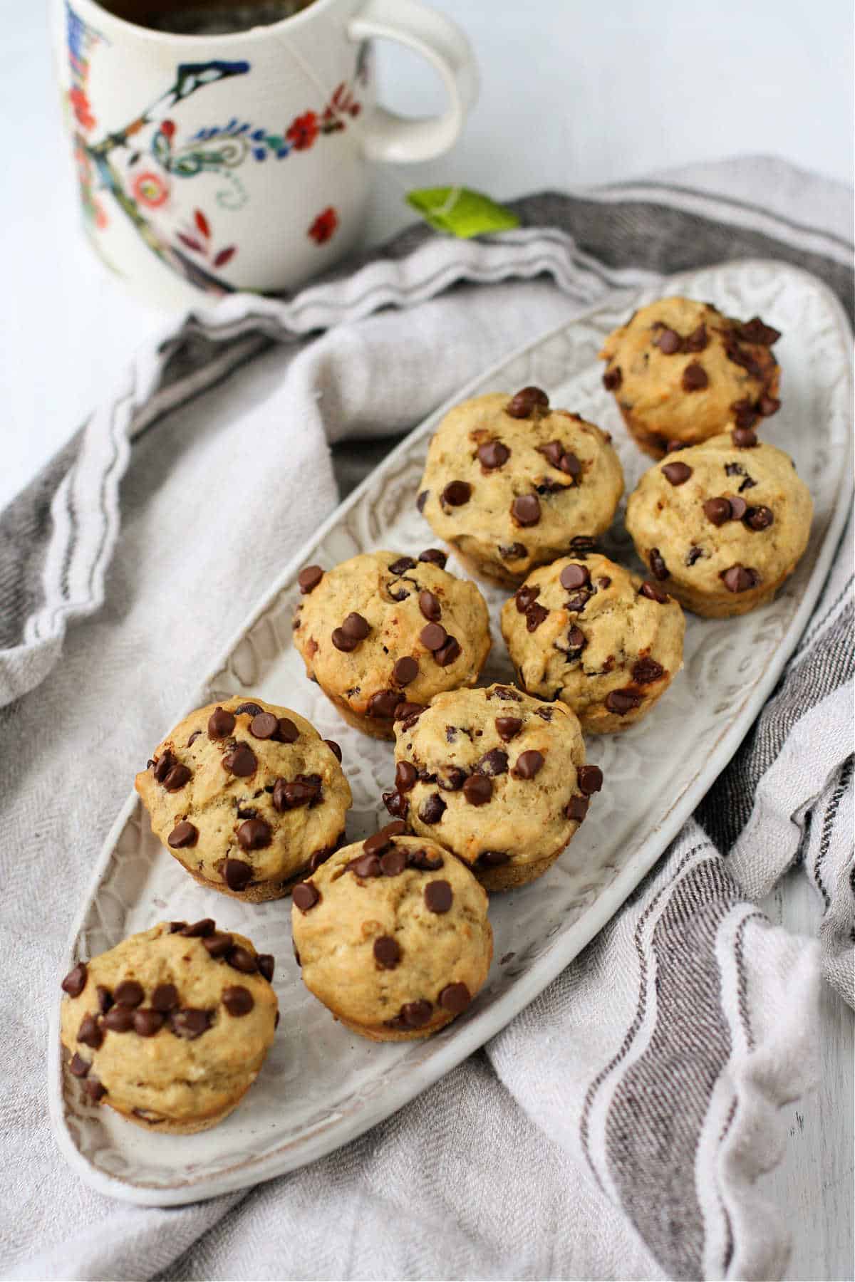tray of vegan chocolate chip banana muffins