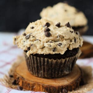 gluten free chocolate cupcakes with cookie dough frosting