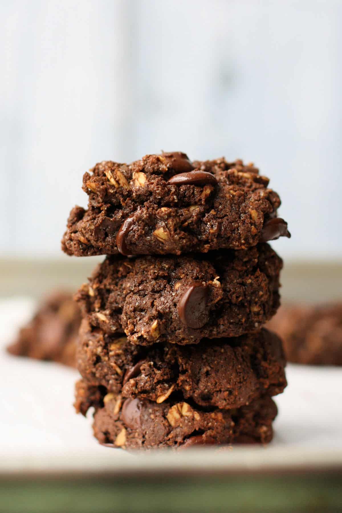 stack of gluten free double chocolate cookies