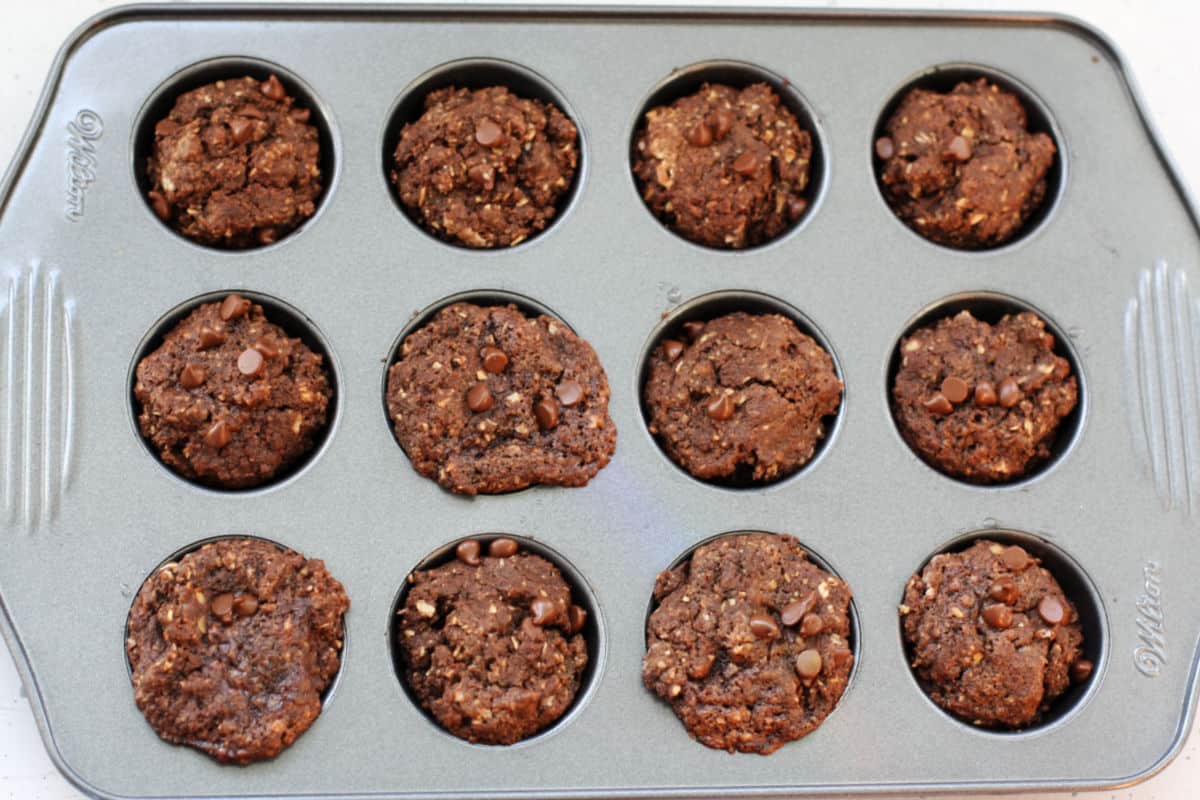 chocolate mini muffins after baking