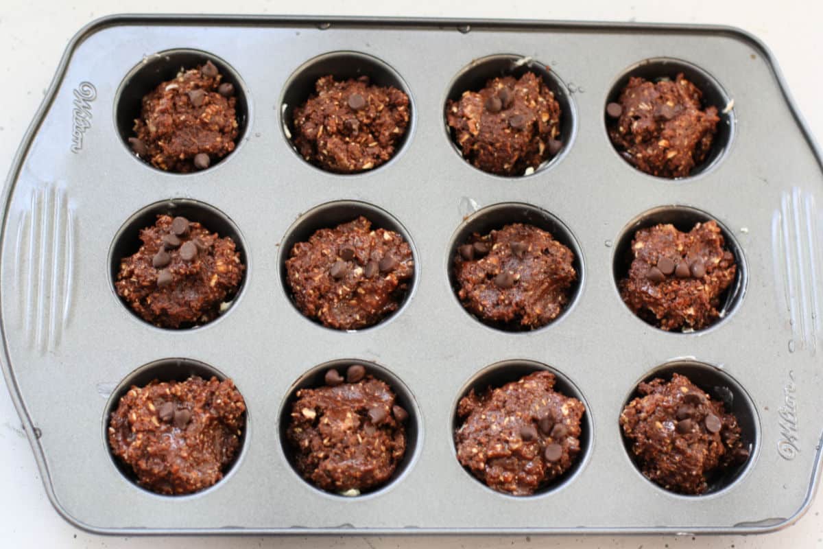 chocolate mini muffins before baking
