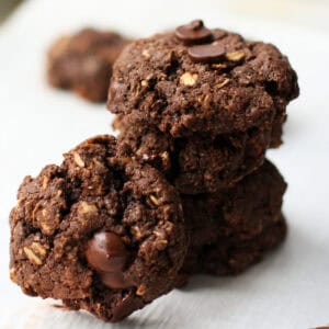 chewy gluten free vegan double chocolate oatmeal cookies
