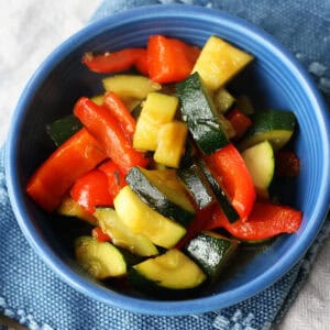 Zucchini and Peppers with Soy Free Teriyaki Sauce.
