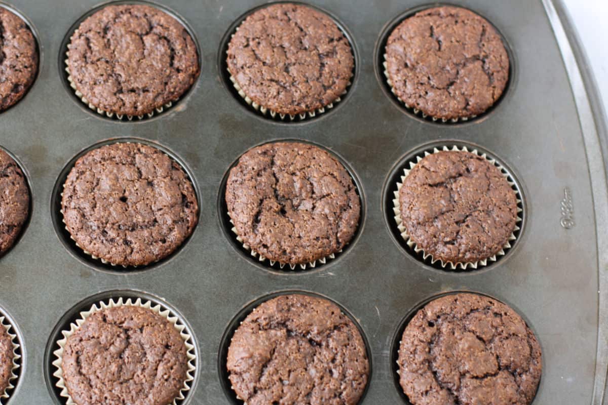 vegan gluten free chocolate cupcakes after baking
