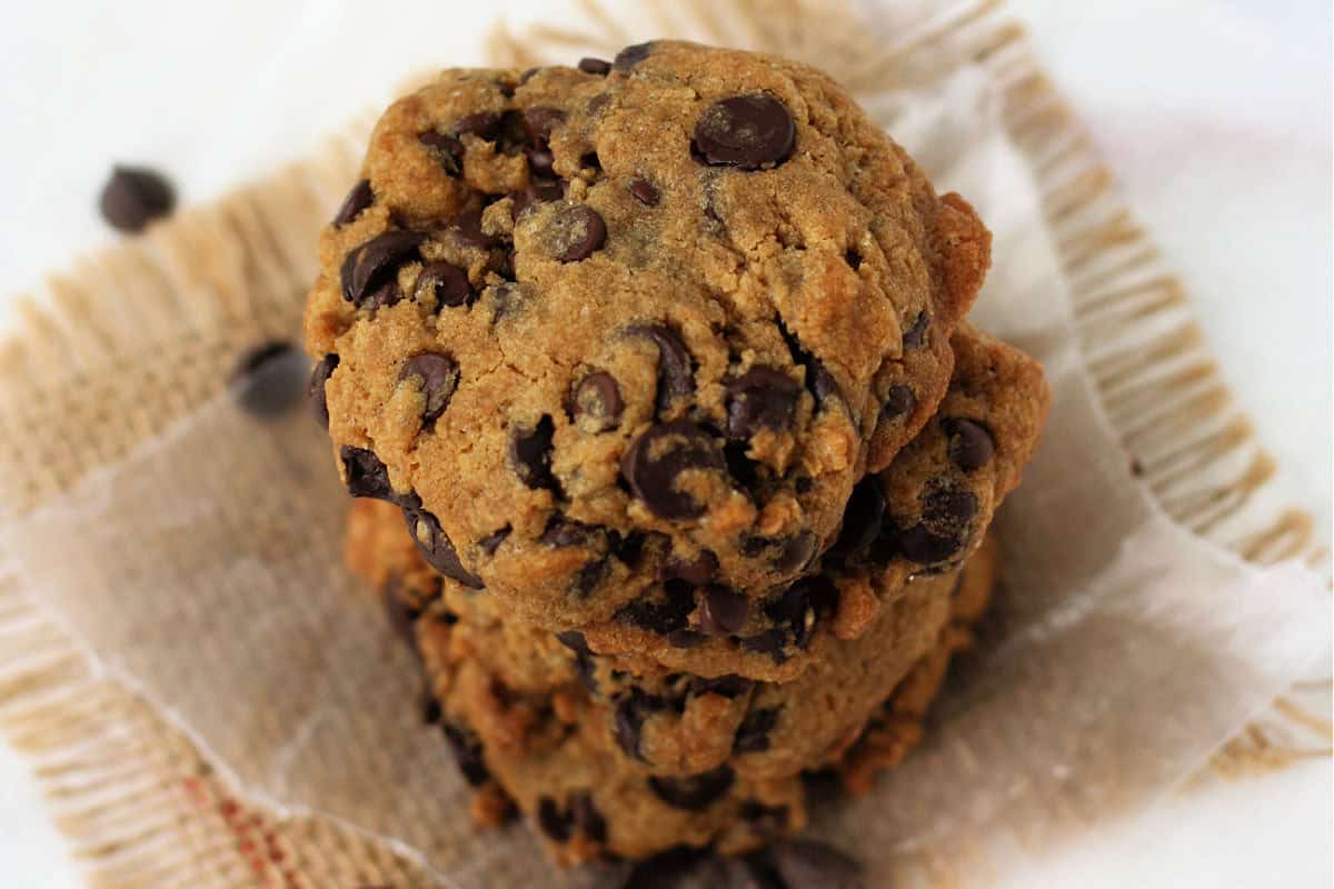 stack of egg free chocolate chip cookies
