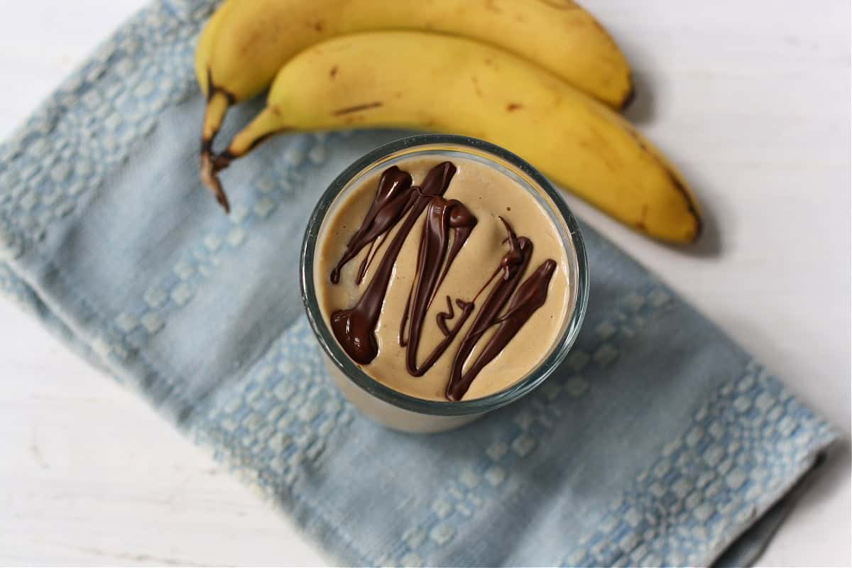 sunbutter banana milkshake with chocolate on top