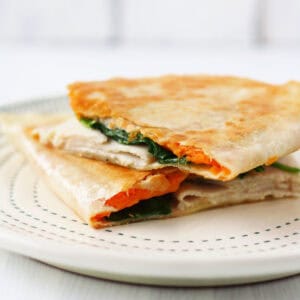 gluten free turkey sweet potato spinach quesadilla