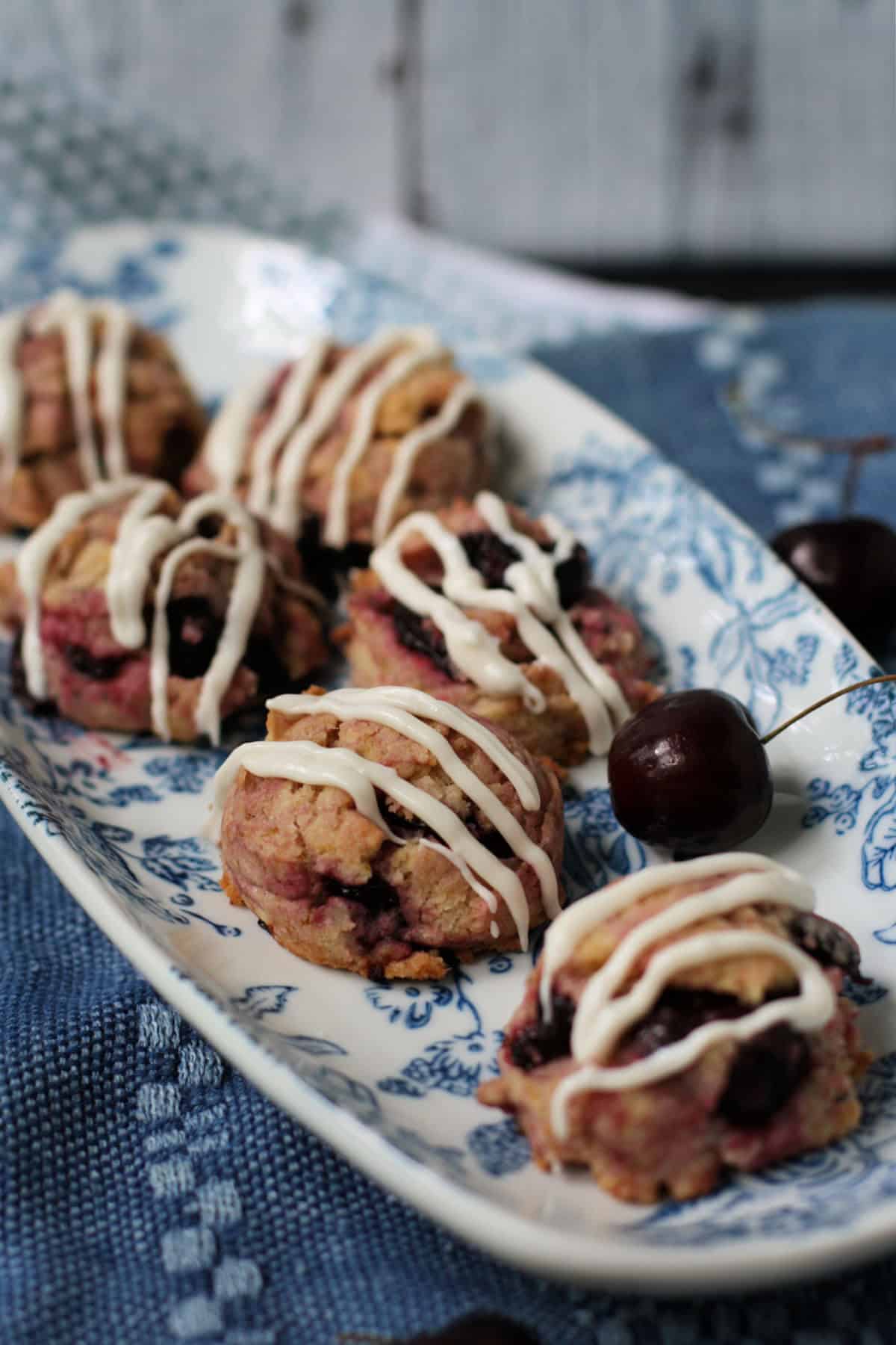 chewy cookies with fresh cherries and icing