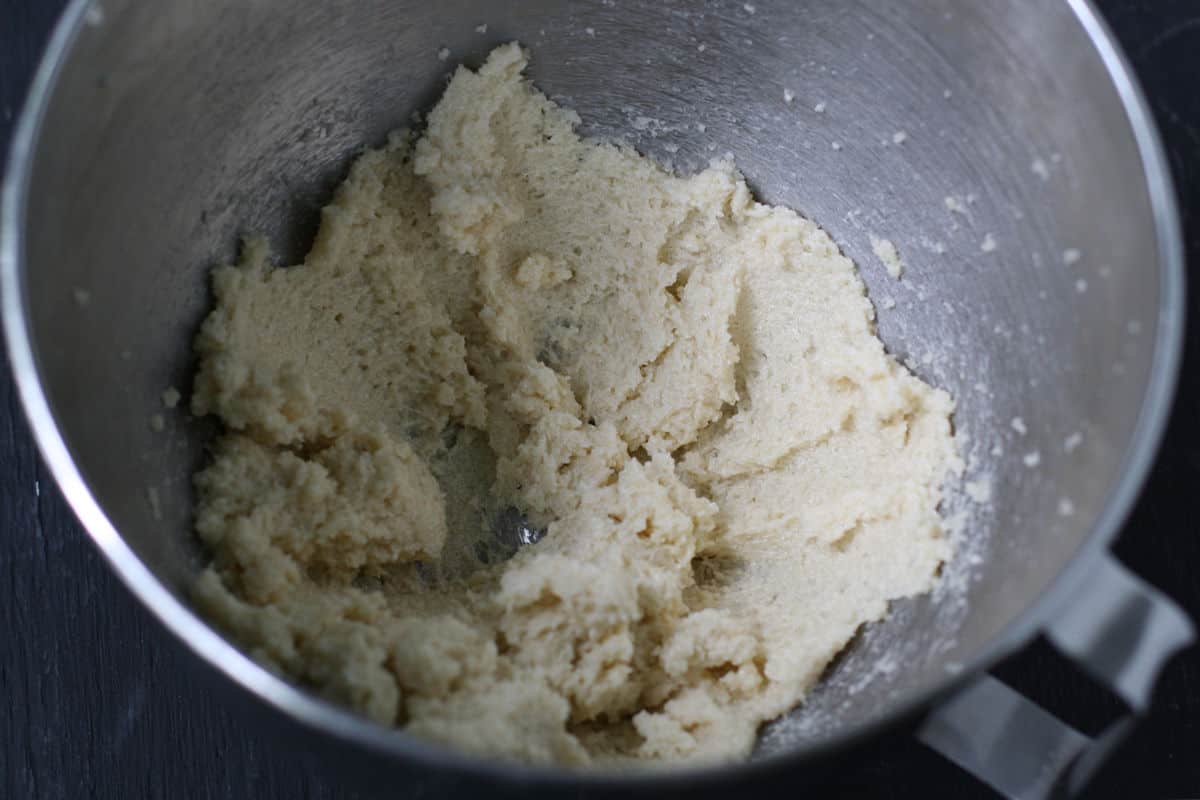 mixing sugar and vegan buttery spread