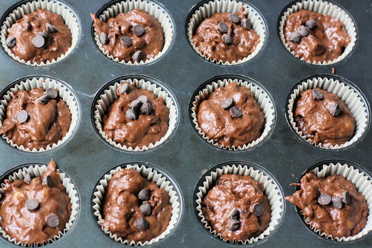 chocolate banana muffins before baking