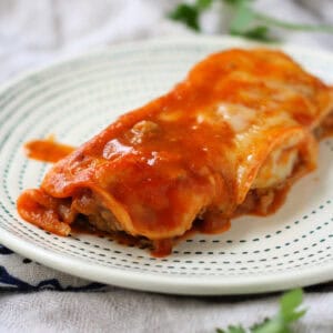 dairy free bean and beef enchiladas with red sauce