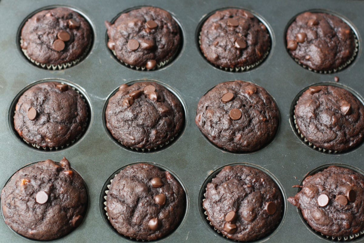 eggless chocolate muffins after baking