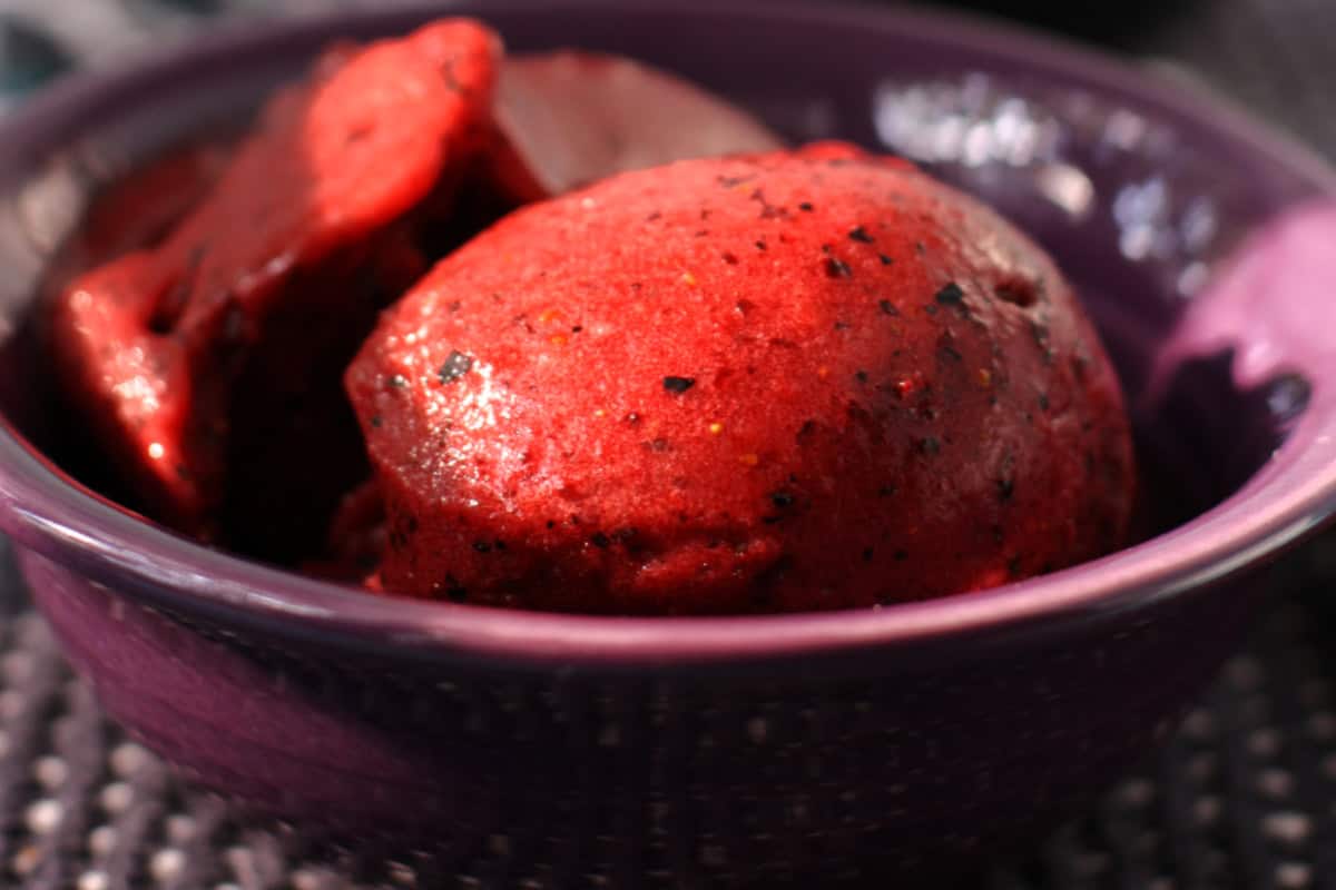scoop of sorbet made from cherries and berries