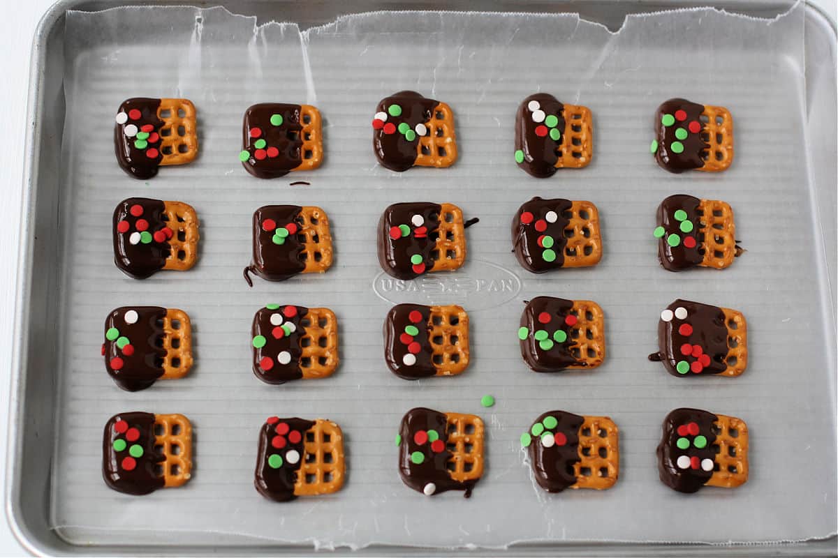 chocolate covered pretzels after dipping