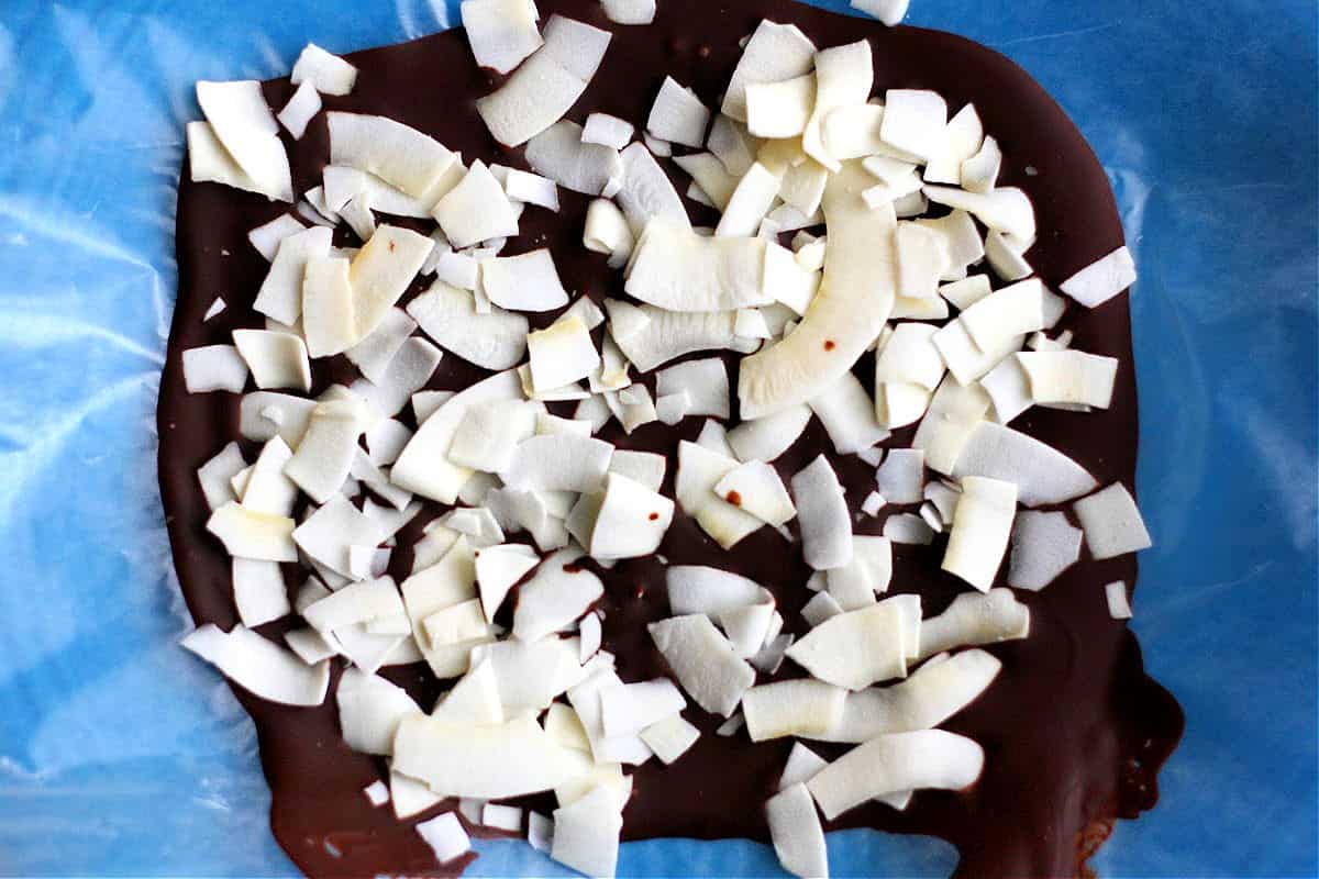 coconut chocolate bark after chilling