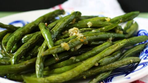 Garlic Roasted Green Beans with Lemon Mustard Sauce.