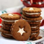 gluten free vegan gingerbread sandwich cookies on a plate