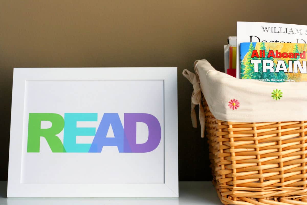 reading printable and basket of books