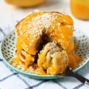 vegan coconut pancakes with mango sauce