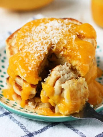 vegan coconut pancakes with mango sauce