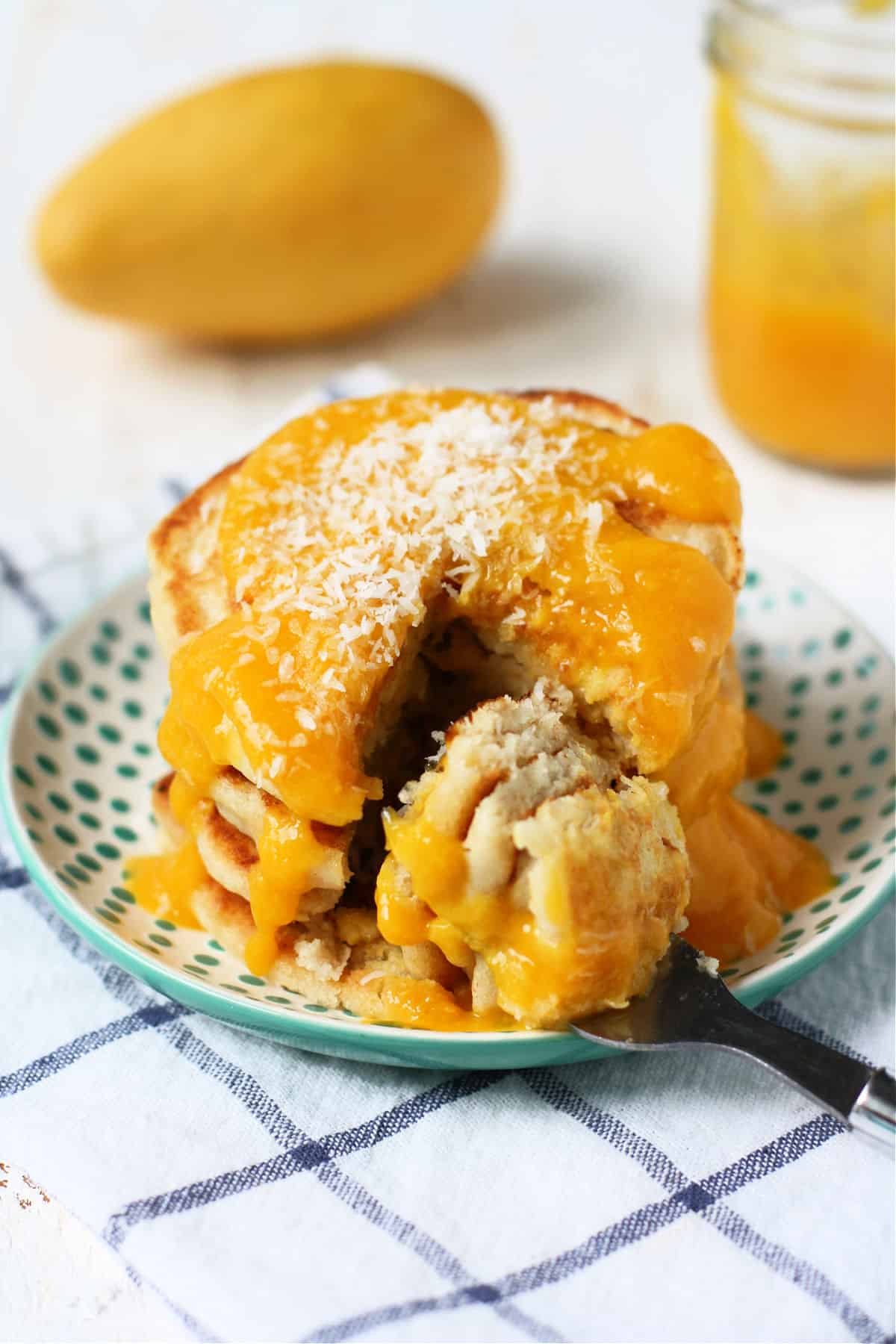 vegan coconut pancakes with mango