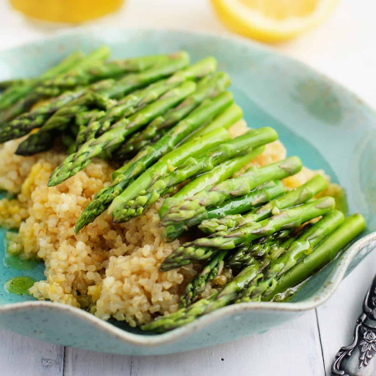 asparagus quinoa salad with lemon mustard sauce