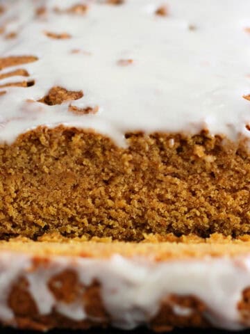 vegan gluten free pumpkin bread with icing