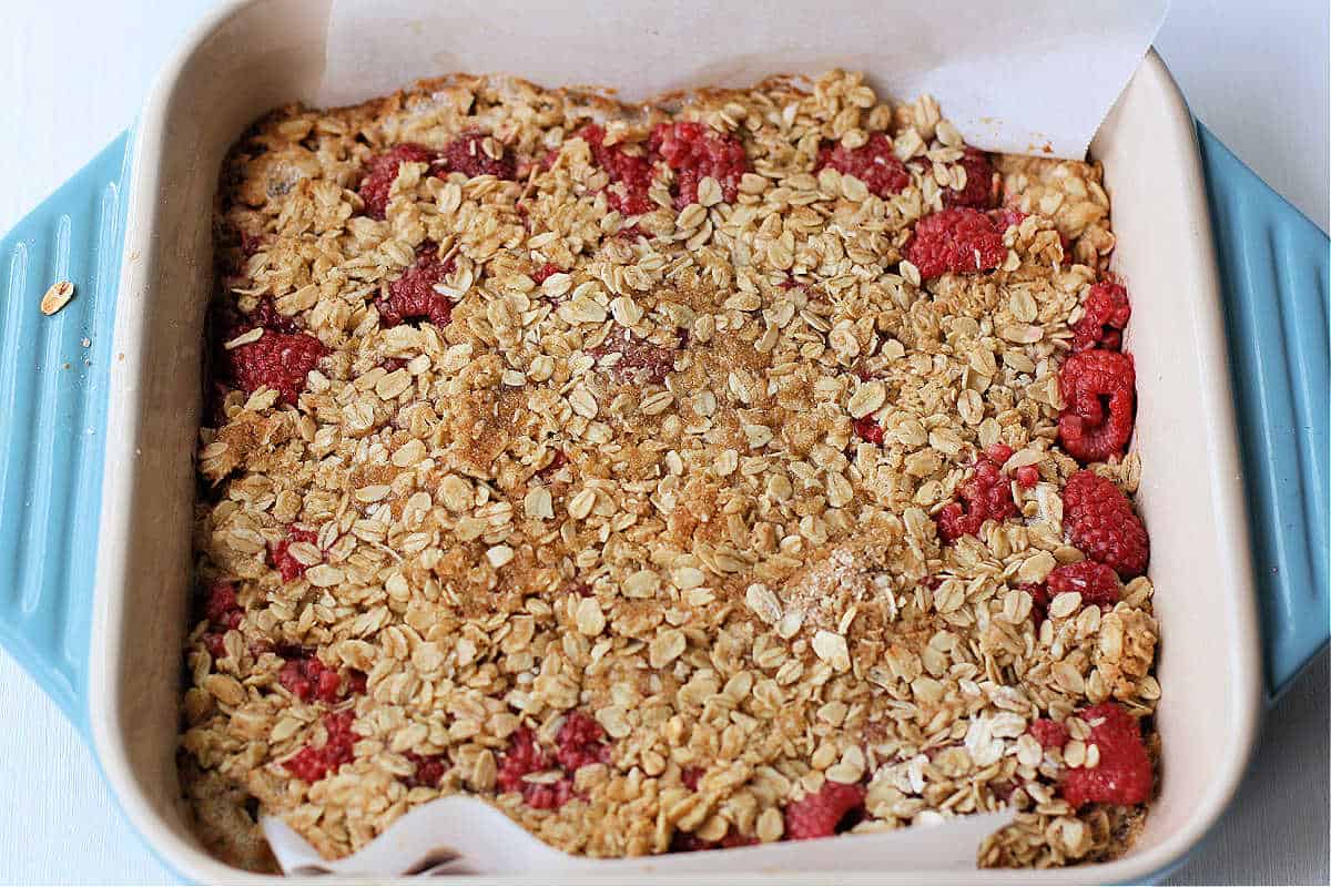 raspberry bars after baking