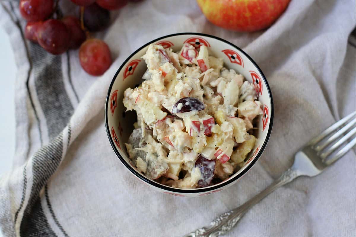 fruity chicken salad in small bowl