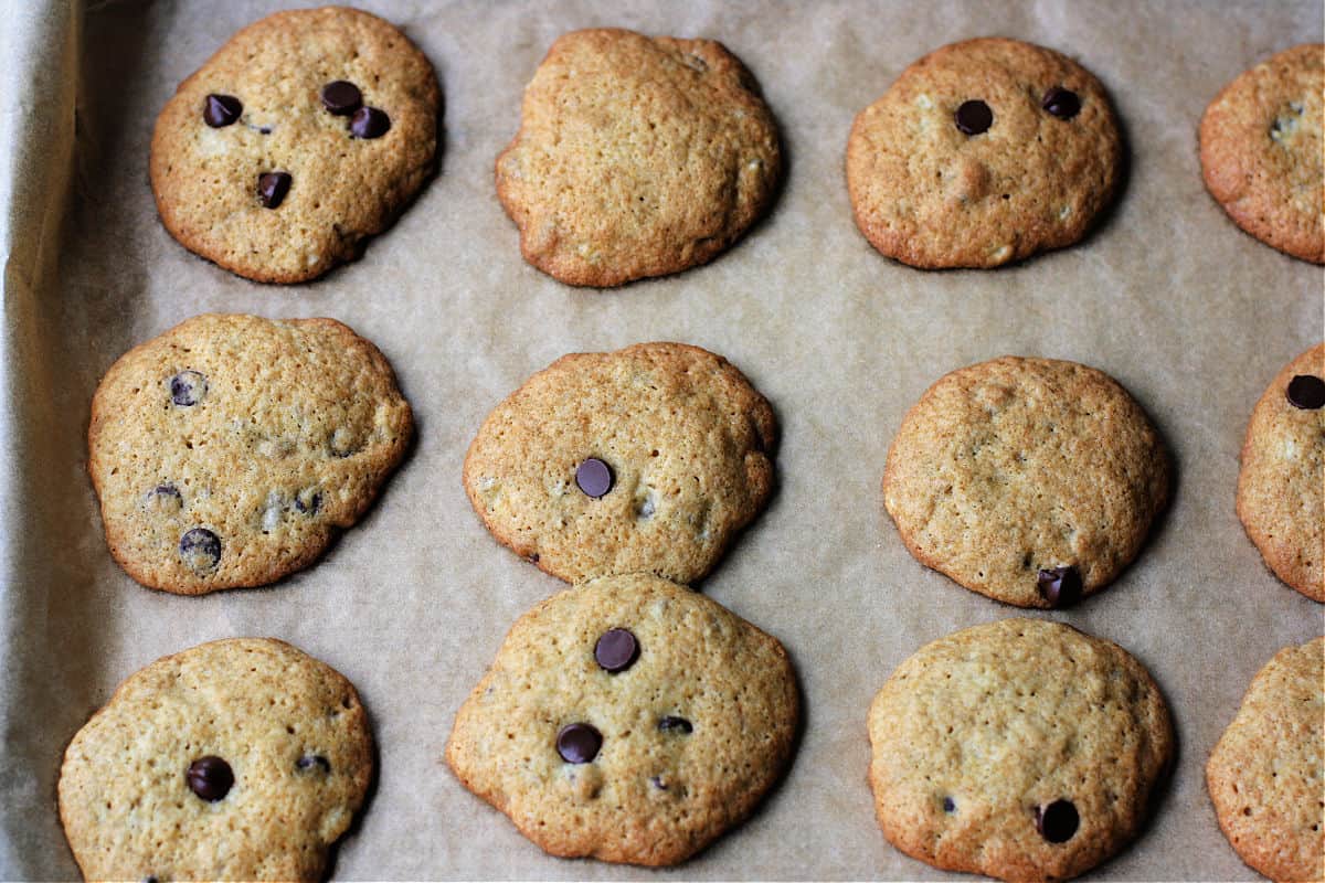 gluten free banana chocolate chip cookies after baking