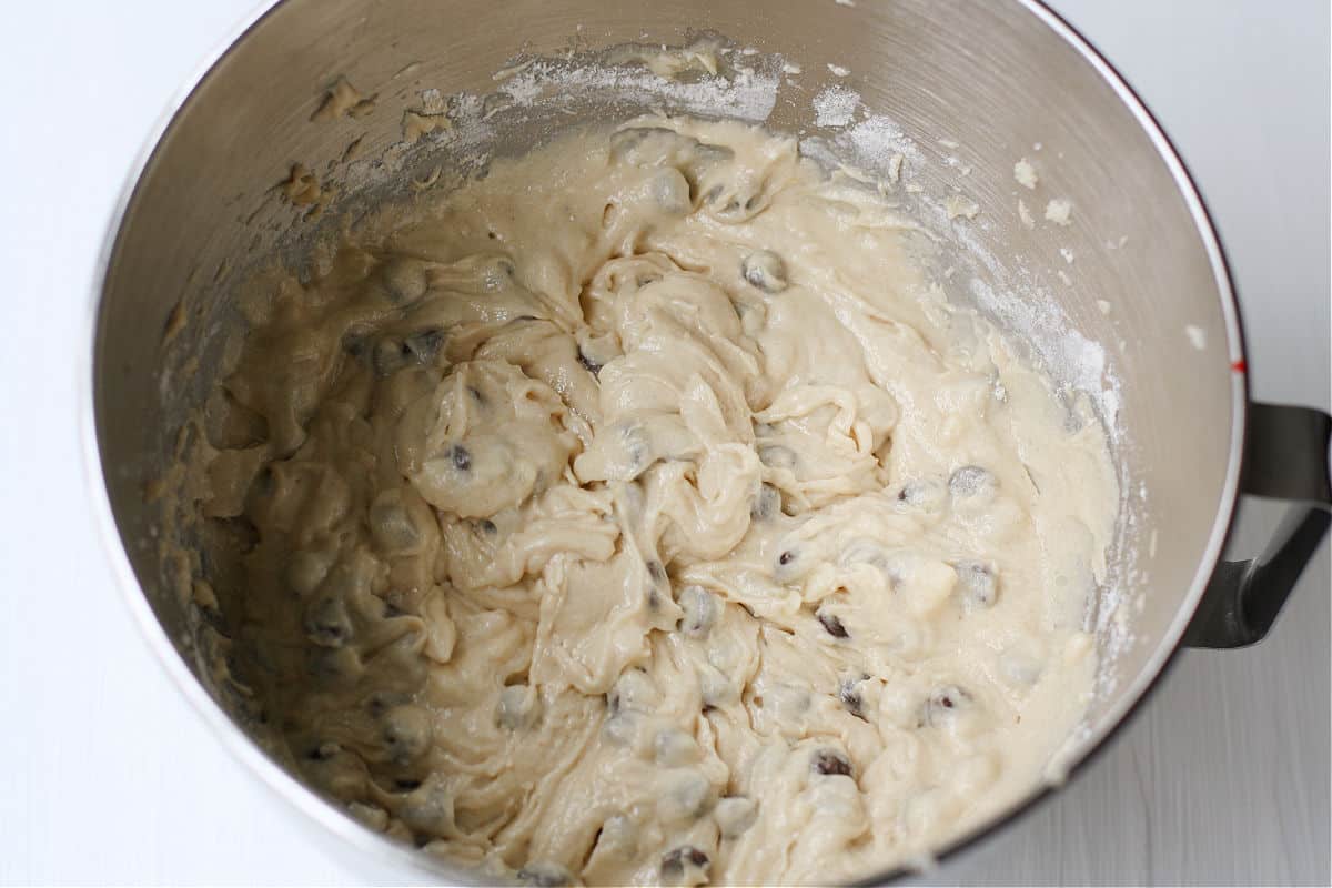 gluten free banana cookie dough in mixing bowl