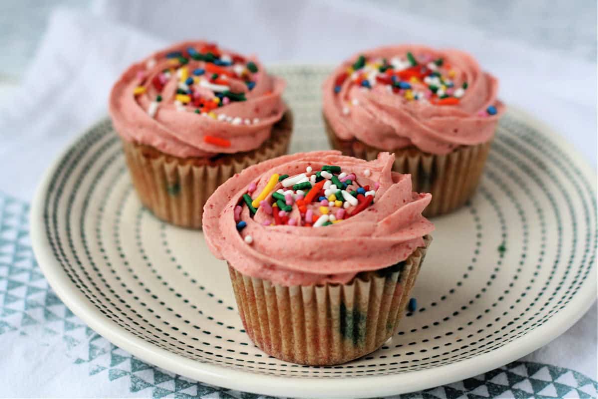 vegan funfetti cupcakes after frosting